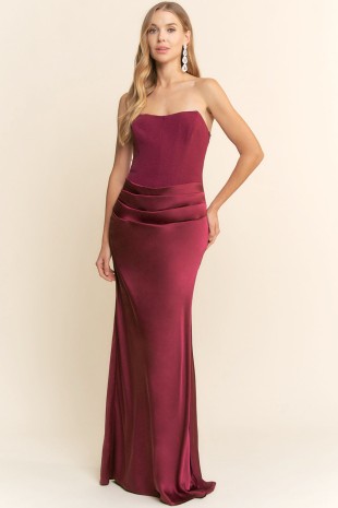 huge bridesmaid dresses High-Slit Chiffon Plus Size Bridesmaid Dress with Long Sleeves and Waist Pleating