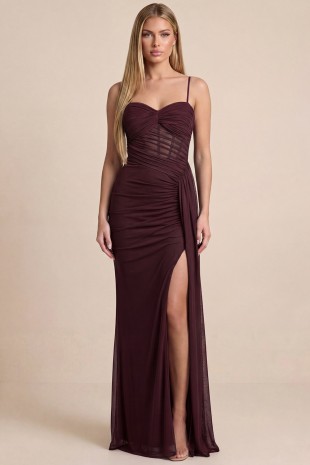 huge bridesmaid dresses Ever-Pretty High-Slit Chiffon Bridesmaid Dress with Long Sleeves and Waist Pleating