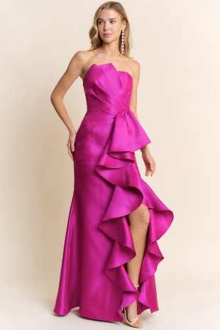 huge bridesmaid dresses High-Slit Chiffon Plus Size Bridesmaid Dress with Long Sleeves and Waist Pleating main image 1