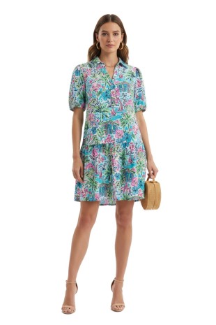 fall dress women midi Green Floral A-Line Cap Sleeve Midi Dress main image 0