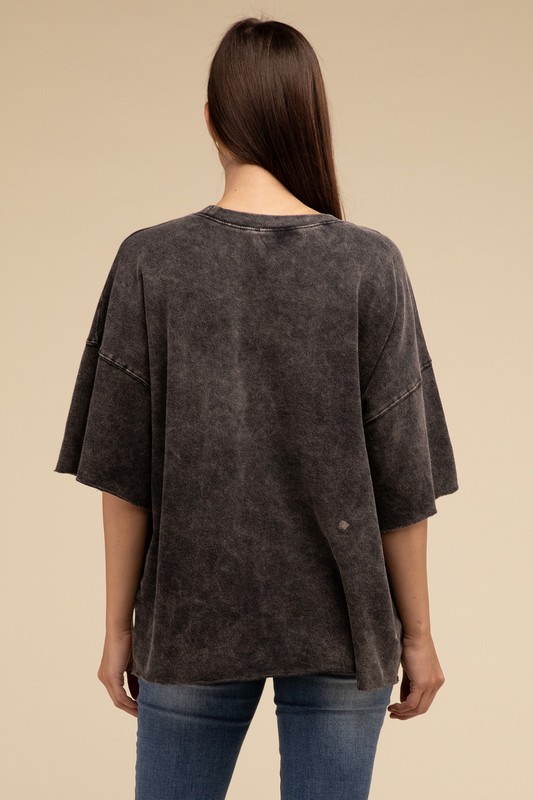 Zenana Raised Rib Short Sleeve Hi Low V-Neck Top | S/M-2X/3X