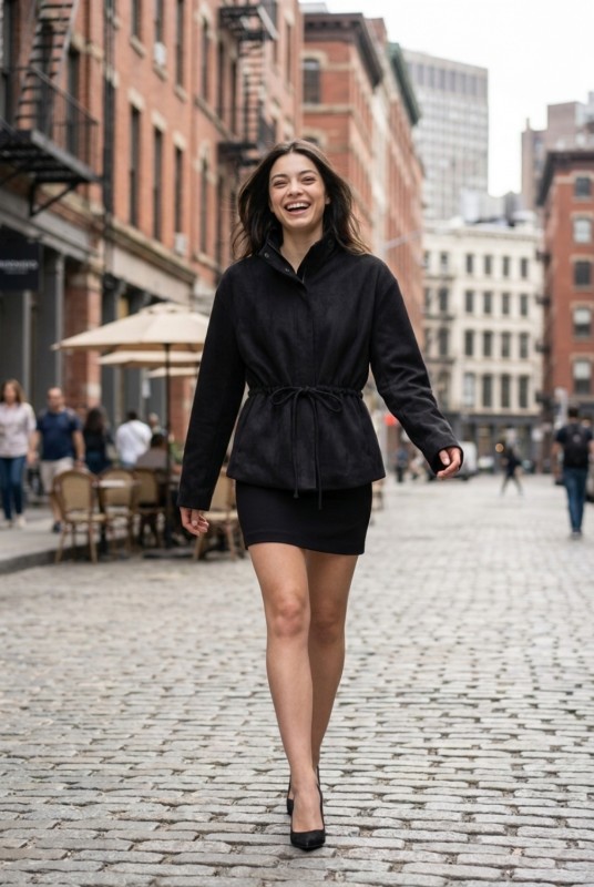 Drawstring Waist Suede Jacket