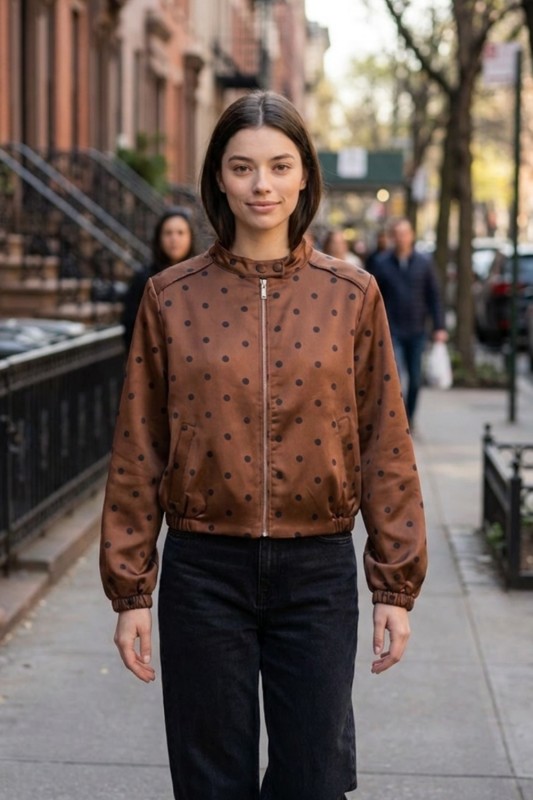 Polka Dot Satin Bomber Jacket