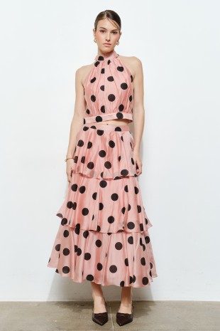 slim fit dress slacks Inara Light Pink Floral Print Ruffle Maxi Dress - 18