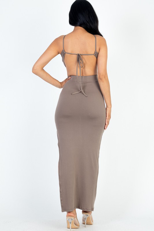chinese dress ladies 4/piece] Ribbed Cut Out Front Side Slit Maxi Dress – Capella Outlet main image 1
